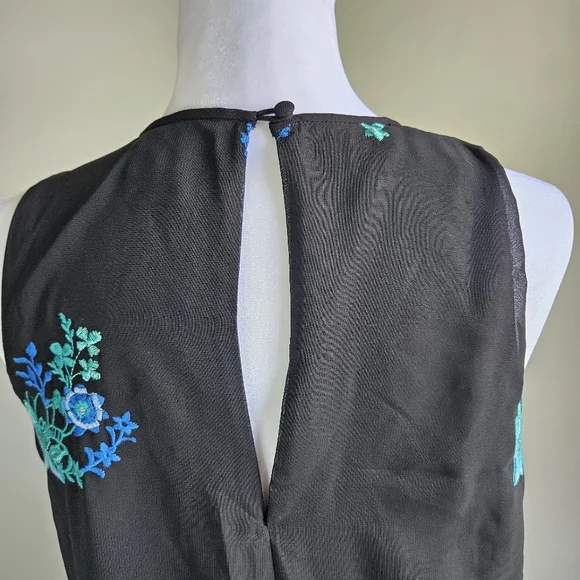 Calvin Klein Embroidered Floral Chiffon A-Line Mini Dress Women's 4 Black Sheer